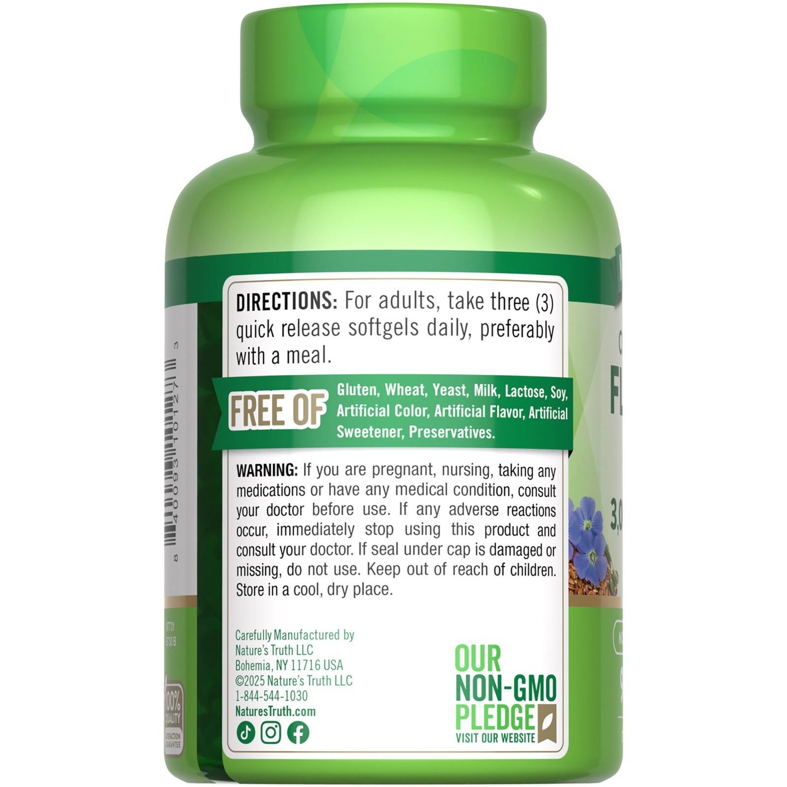 Flaxseed Oil Softgels | 3000mg | 90 Count | Cold Pressed | by Nature's Truth