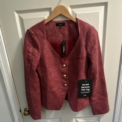 Lulus Women's Pink Lined Button Front Short Blazer Jacket Long Sleeve Size S