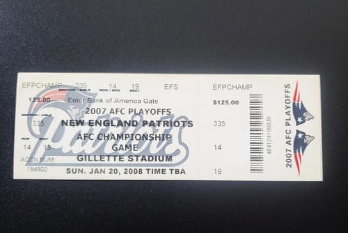 2007 AFC Championship Game Ticket Patriots 16-0 Season 1/20/2008 GOOD/EXC  RARE!