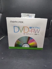 Memorex 05512 DVD Rewritable Media - DVD-RW - 4x - 4.70 GB - 10 Pack Jewel NOS