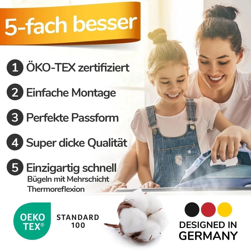 Bügelbrettbezug Baumwolle dick gepolstert hitzebeständig universal OEKO-TEX - Bild 3 von 4