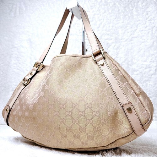 GUCCI Abbey GG Canvas Tote Bag Pink Gold Leather Vintage Authentic