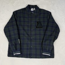 Adidas FW22 Plaid Coach Jacket Dark Blue Green Embroidered Logo Size Small Men's