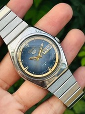 Rare Vintage Seiko 5 Automatic 17 Jewels Blue Dial Day Date Japan 6309