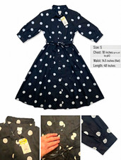 Women  s A New Day Black/White Polka Dot Midi Shirt Dress Collared 3/4 Sleeve S