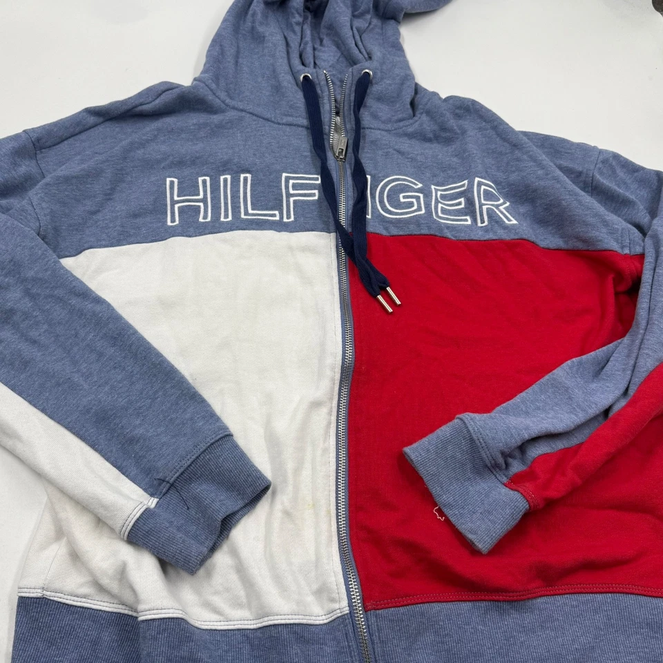 Tommy Hilfiger Mujer Cremallera Completa Sudadera con Capucha Talla XL Azul Rojo Blanco Algodón Estampado Grande Foto 2 de 4