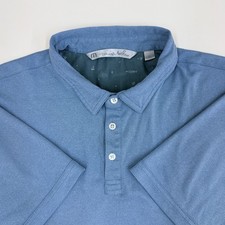 Travis Mathew Mens XL Polo Shirt Washed Blue Pique Logo Chest Nautical Golf