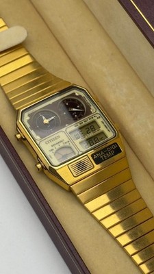 CITIZEN ANA-DIGI TEMP 8988-Q01971 / ゴールド Citizen Ana-Digi Temp Near Mint 8988-001971 Quartz Alarm