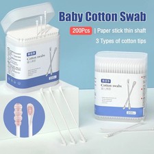 200pcs Baby Cotton Buds Swab Newborn Ear Nose Scoop Degreased Cotton Sticks