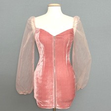 Fairy Coquette Womens Dress 6 Blush Pink Velvet Organza Bodycon