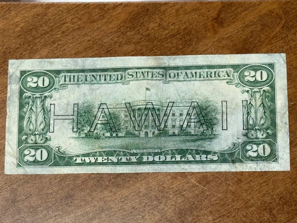 1934A Hawaii $20 WWII Emergency Issue Note VF Stained FREE SHIPPING - Image 2 of 2