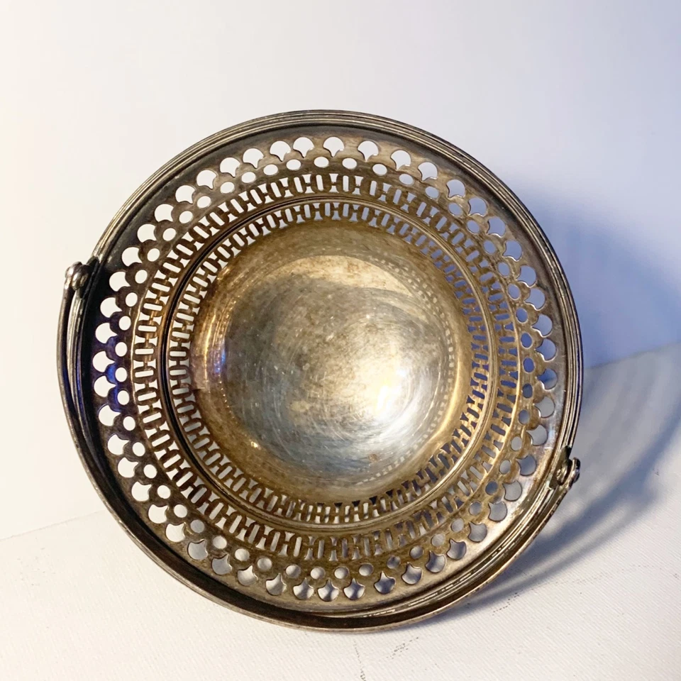 Cesta de plata esterlina vintage de Watson Co. mango de diseño reticulado 89,75 g Foto 4 de 4