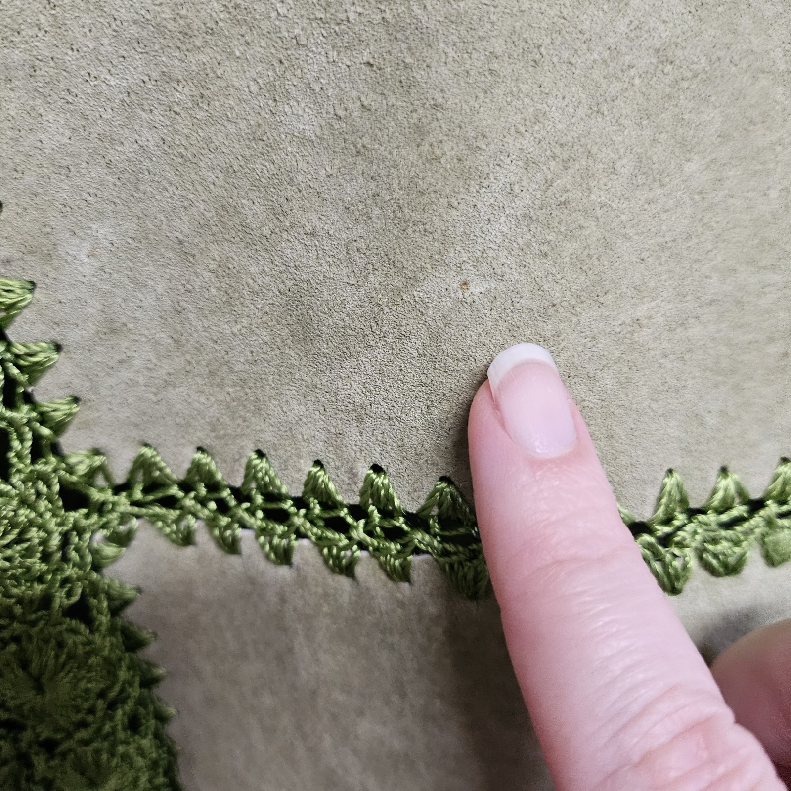 Green Suede Leather Crochet Patchwork Jacket Size… - image 6