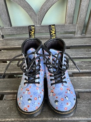 Dr. Doc Martens Woodland Blue Floral Mushroom Bloom Lace Up Zip Boots Kids US 8