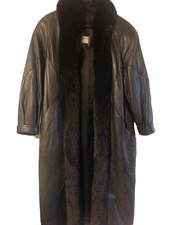 greg bell vintage leather with fox trim coat size small  ( LOng)