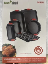 NutriChef 6 Pcs. Kitchen Oven Baking Pans Deluxe Nonstick Gray Coating Inside &