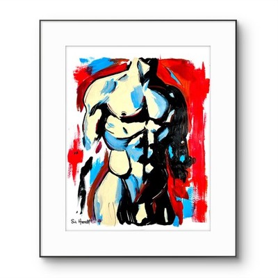 Original Male Torso 11x14 Paper Bold Expressionist Painting Signed Home Decor
