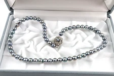 Akoya Gray Blue Pearl Strand Necklace 6.5-7mm 16.3" Sterling Silver Clasp