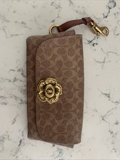 NWT Coach Sunglass Case Signature Canvas Brass tea rose flower turn lock89408