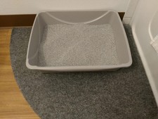 Small Open Cat Litter Pan 14.5 Inch Gray Plastic Easy Clean Tray For Kittens New