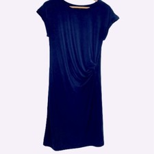 Banana Republic navy blue side gathered dress knee length capped sleeves EUC M