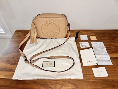 100% Auth Gucci Small Soho Disco Bag Rose Beige Leather crossbody purse Strap