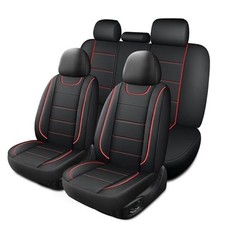 Car Seat Covers, Quilting Leather Seat Covers Waterproof Full Set N4 Black Red