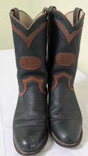 Justin Vintage Boots Green Pebbled Leather Roper Women 7B Made in USA Logo L3552
