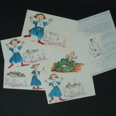 5 orig. Illustrationen Franziska Becker Suppenkasper Struwwelpeter + Brief P.ABI