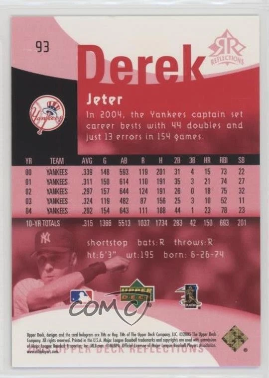 2005 Upper Deck Reflections Red /99 Derek Jeter #93 HOF - Image 2 of 2