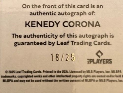 2025 Leaf Metal Baseball #BA-KC2 Kenedy Corona Base Auto /25 Astros - Picture 5 of 5