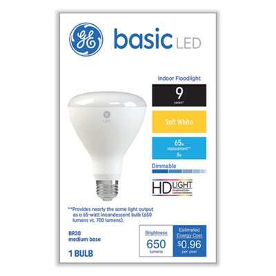 GE Basic Led Dimmable Indoor Flood Light Bulbs, Br30, 8 W, Soft White 48198 CO.