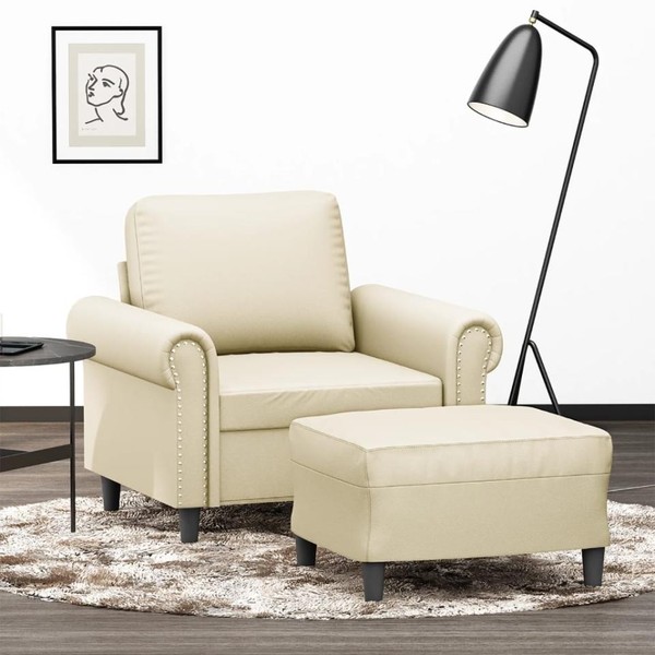 Sessel Mit Hocker Creme 60 Cm Kunstleder-image