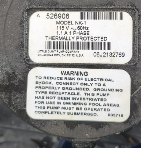 Little Giant NK-1 Submersible Utility Pump 115V 210 GPH Tested Working