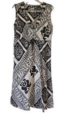 GAP Sleeveless Midi Dress – Black White Paisley Print – Draw String Waist Size L