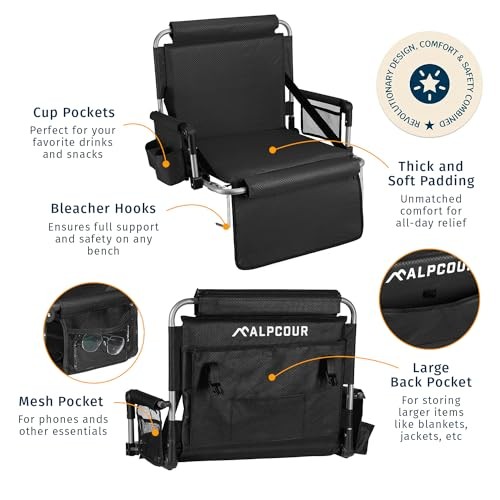 ALPCOUR BLEACHER SEAT BACKREST PREMIUM STADIUM GAMES CUSHIONED FOLDABLE BLACK