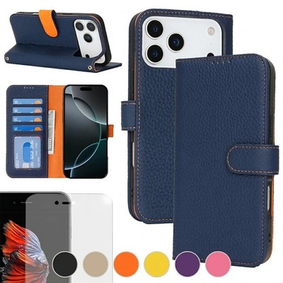 Wallet Echtleder für iPhone 17 Pro Max Air Brieftasche Schutz Hülle Case + Glas