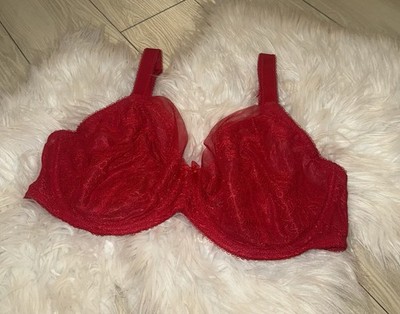 Felina 115014 Amber Unlined Full Figure Bra Lace Mesh Underwire Womens 40D Red