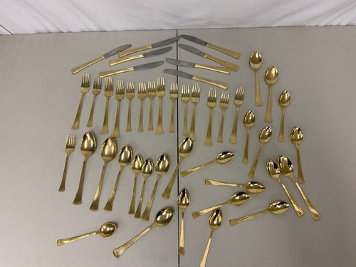 Vintage Golden Barclay Geneve Gold Electroplate Japan Flatware 46 Pc Set W/ Bag - Picture 2 of 21