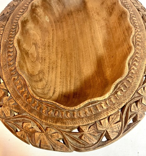 VTG Black Forest Carved Wood Oval Bowl Centerpiece Leaf MCM Germany 14” - Picture 7 of 12