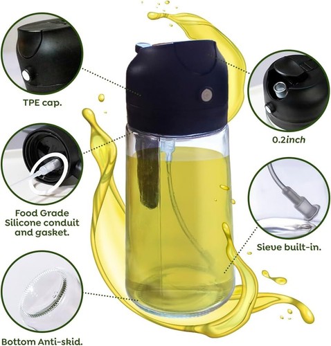 2 PACK Kitchen 2 in 1 Oil Dispenser and Oil Sprayer - 16oz Bottle Spray and Pour - Picture 2 of 9