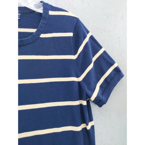 Lands' End Striped Supima Cotton Short Sleeve Sweater Top Blue Beige L/T - Picture 3 of 7
