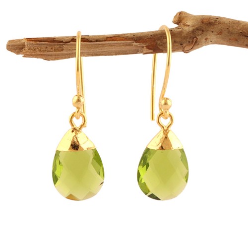 Pear Shape Colorful Chalcedony Quartz Yellow Gold Plated Drop Dangle Earrings - Picture 18 of 112