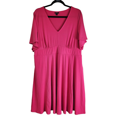 Torrid Womens Midi Skater Dress Plus Size 2X Solid Dark Pink Flutter Sleeves