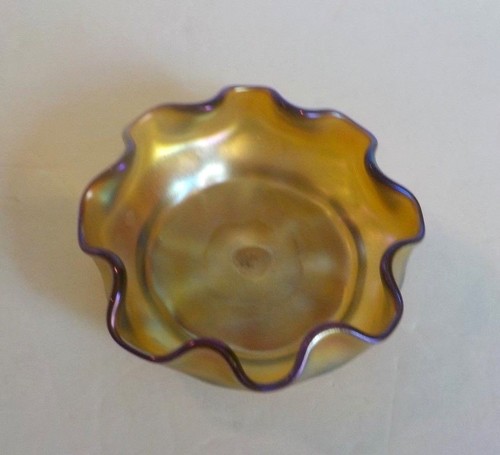 L. C. Tiffany FAVRILE Gold Iridescent Art Glass Salt Cellar #10 - Picture 4 of 11