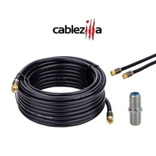 Black RG6 Coax Cable Quad Shield Internet Satellite TV Antenna with Barrel LOT