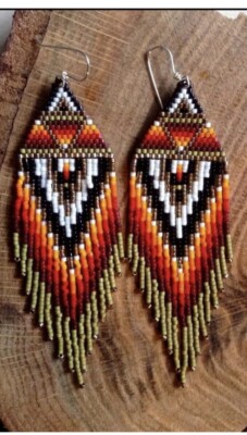 Tribal Earrings Native Large Boho American Seed Beads Handmade Earring