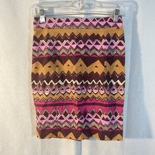 ANN TAYLOR LOFT brown pink tan chevron straight skirt 0P