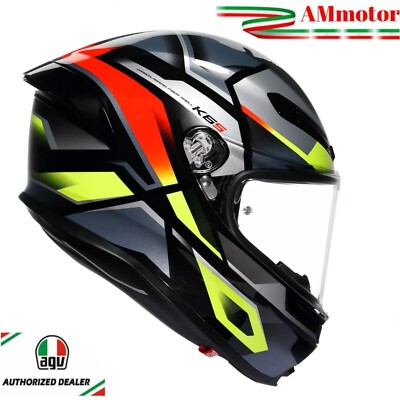 AGV K6 S Erazer Black Red Yellow Fluo Full Face Motorcycle Helmet SZ S 55 56 ECE 22.06