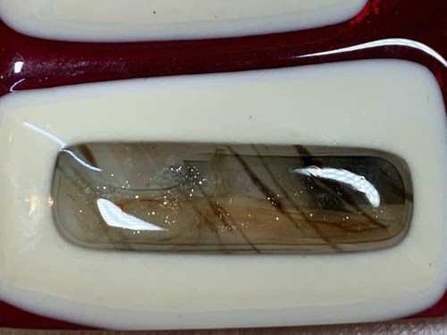 Authentic Artist Signed Murano Glass Italian Tray Dish Red & White 8" x 3 3/4" - Picture 7 of 12